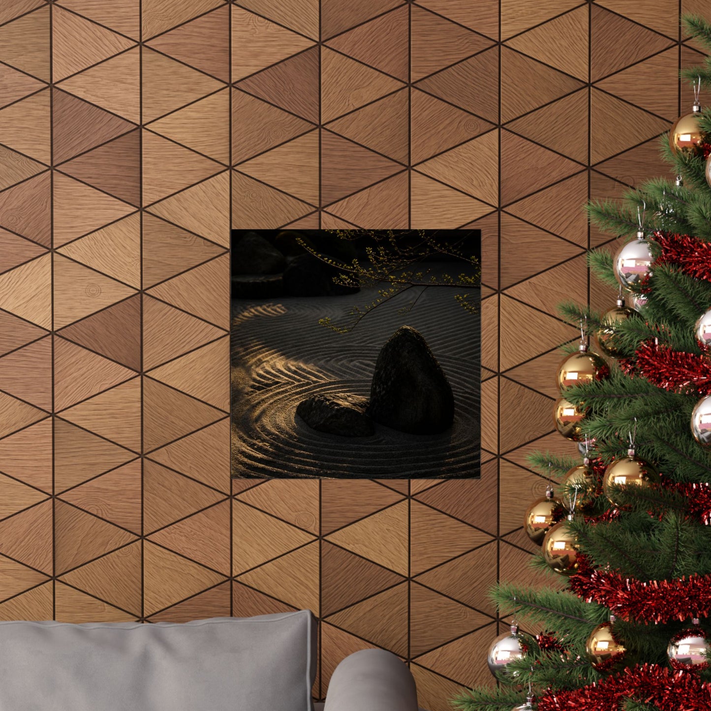 Golden Hour Rock Garden Wall Art Print - Dark Japandi Ma