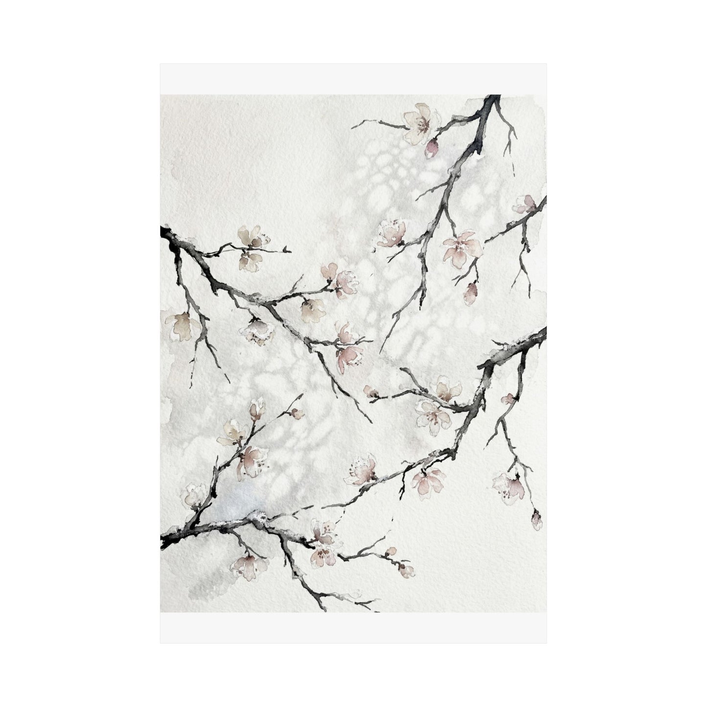 Winter Cherry Blossom Watercolor Wall Art Print | Elegant Decor