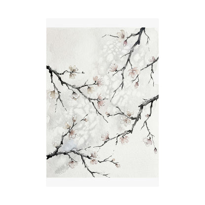 Winter Cherry Blossom Watercolor Wall Art Print | Elegant Decor