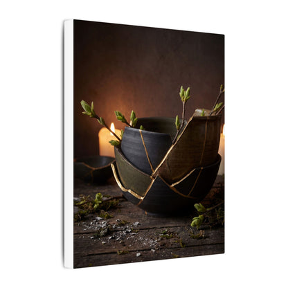 Broken Pottery Spring Canvas Art | Dark Japandi Luxurious Design