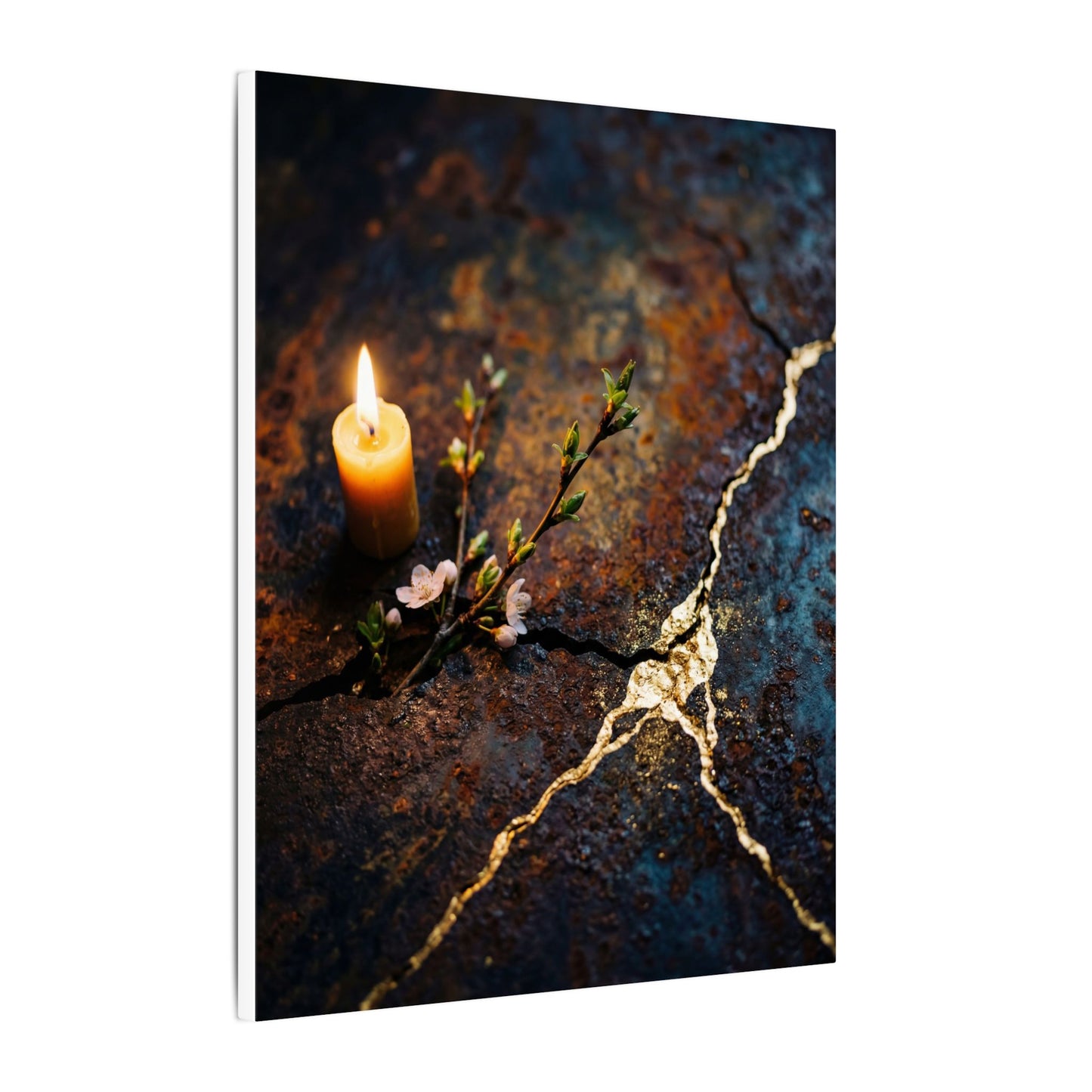 Kintsugi Rust Patina in Candlelight | Gold Repair Canvas Art