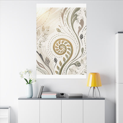 Japandi Fern Unfurling in Golden Hour | Japanese Pattern Canvas Art