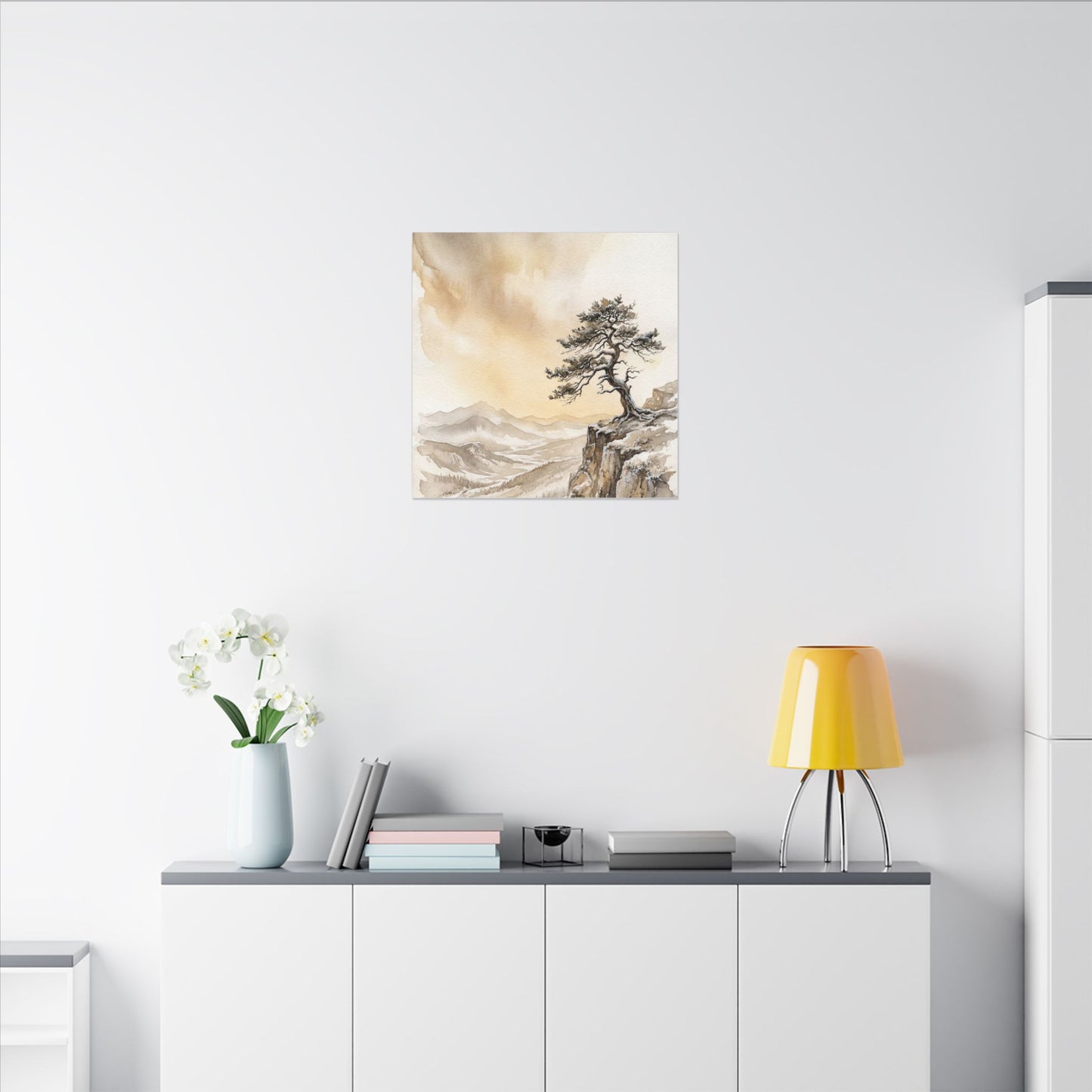Pine Tree Canvas Art | Winter Japandi Watercolor Art