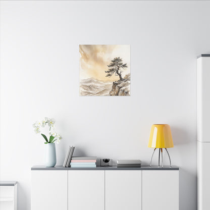 Pine Tree Canvas Art | Winter Japandi Watercolor Art