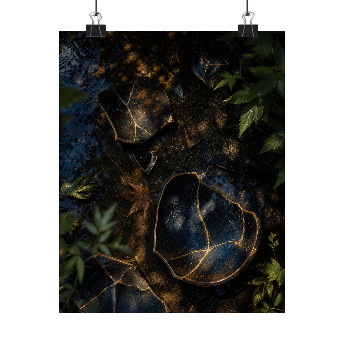 Broken Pottery Wall Art Print | Summer Dark Japandi Shadow Zen Art