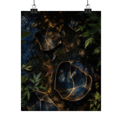 Broken Pottery Wall Art Print | Summer Dark Japandi Shadow Zen Art