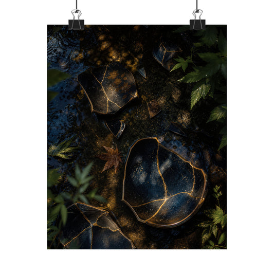 Broken Pottery Wall Art Print | Summer Dark Japandi Shadow Zen Art