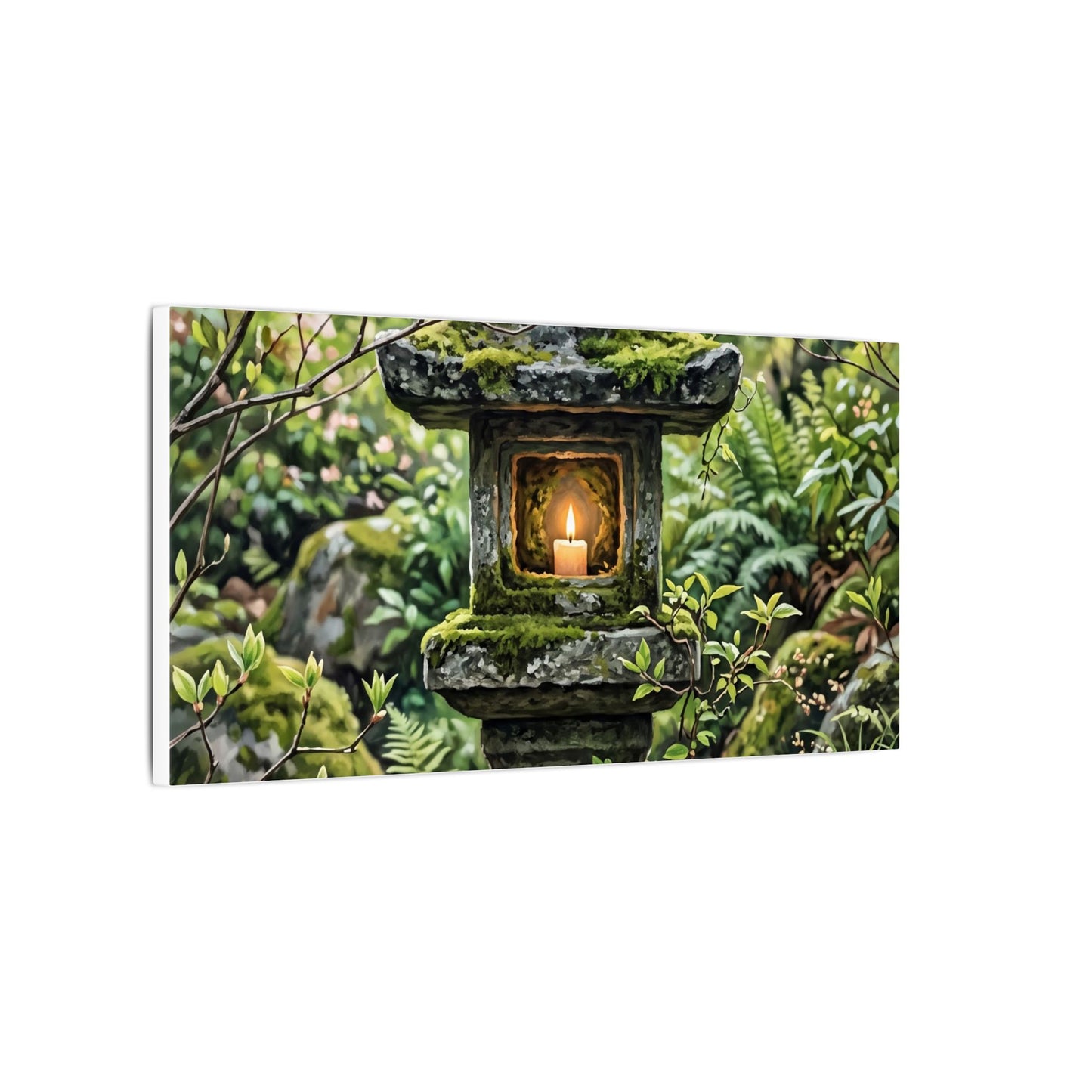 Neutral Stone Lantern Canvas Art - Japanese Pattern Japandi