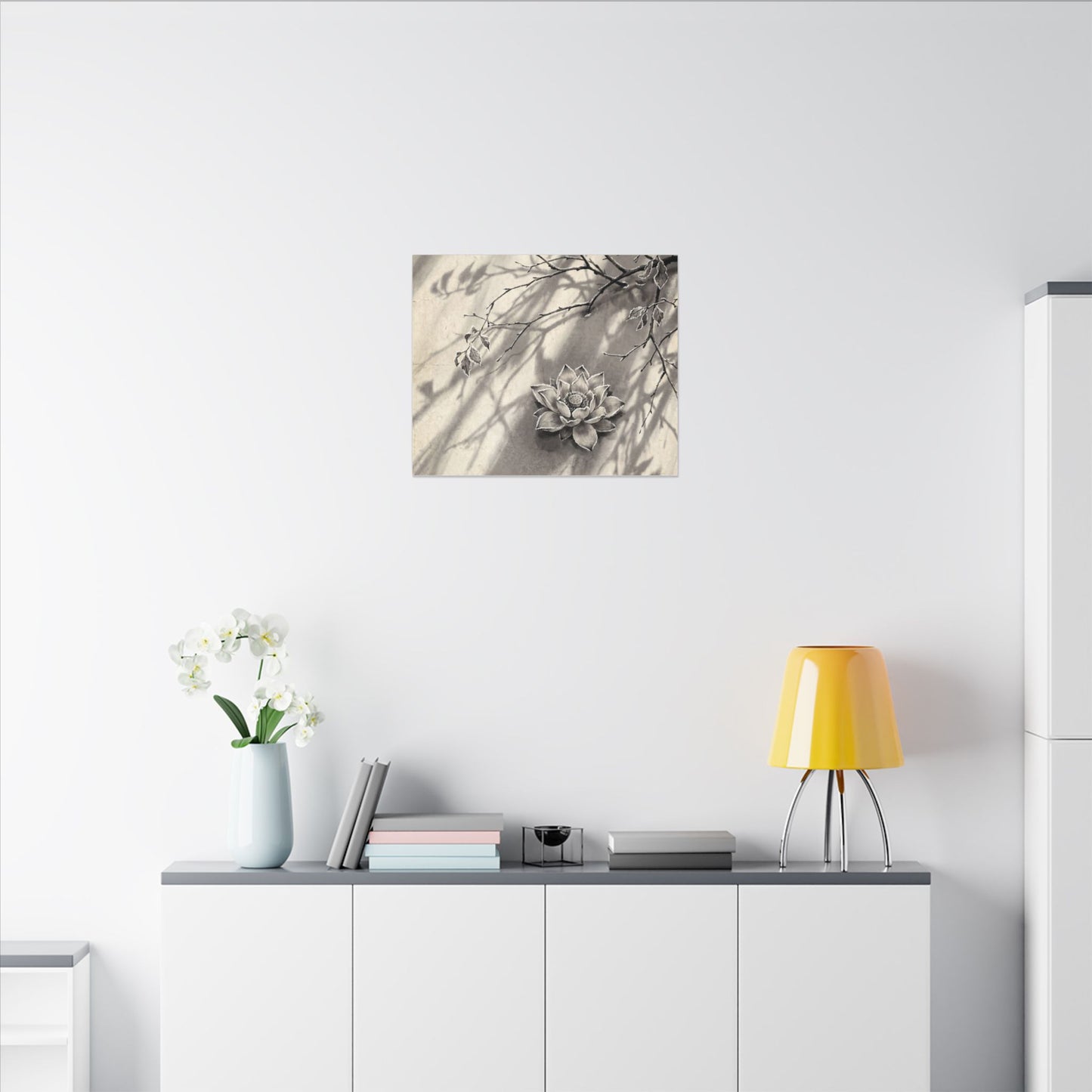 Winter Lotus Flower Sumi E Canvas Art | Contemplative Decor