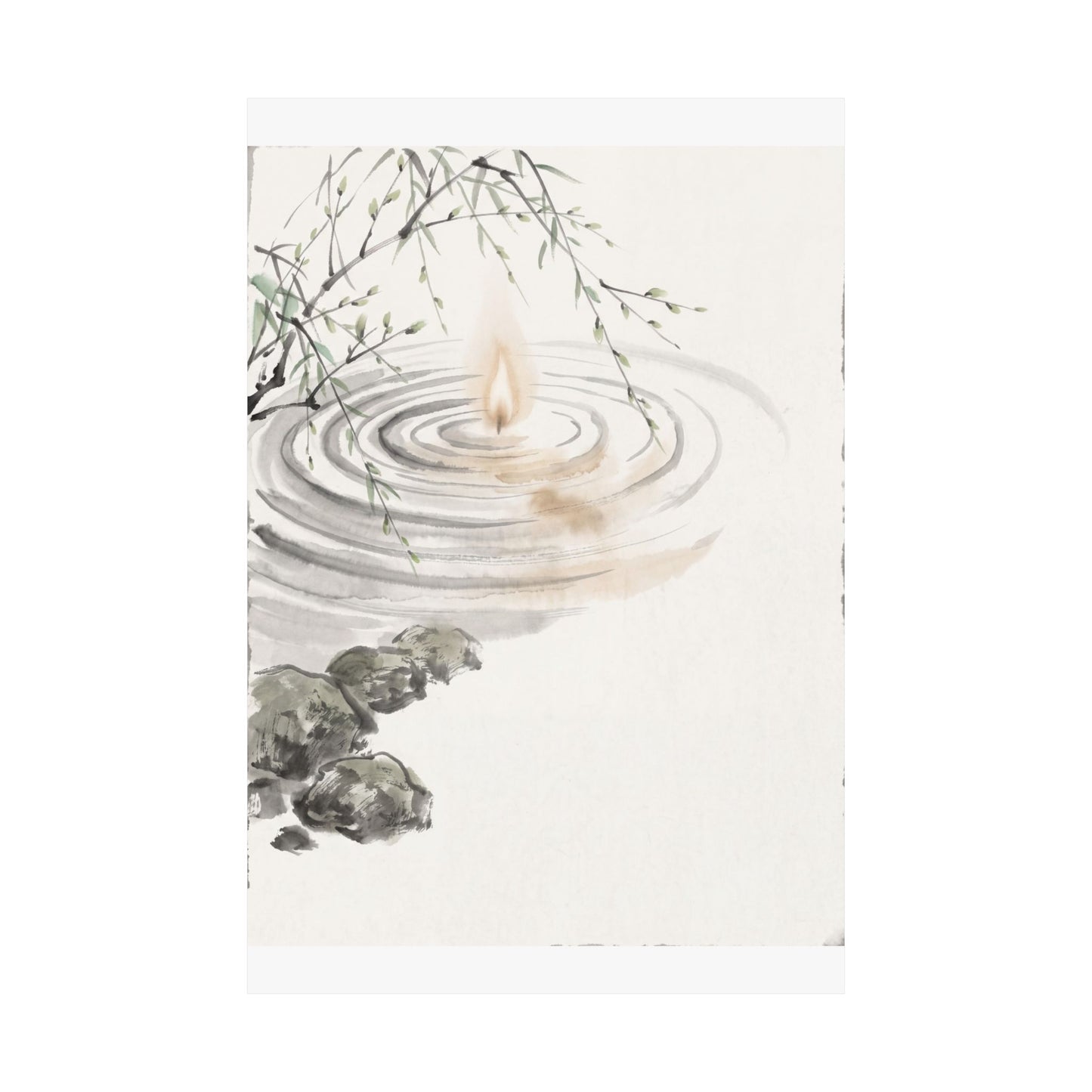 Zen Water Ripple in Candlelight | Sumi E Wall Art Print