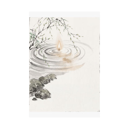 Zen Water Ripple in Candlelight | Sumi E Wall Art Print