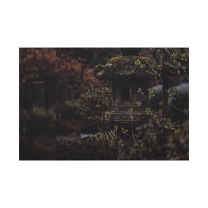 Stone Lantern Spring Canvas Art | Dark Japandi Bold Design