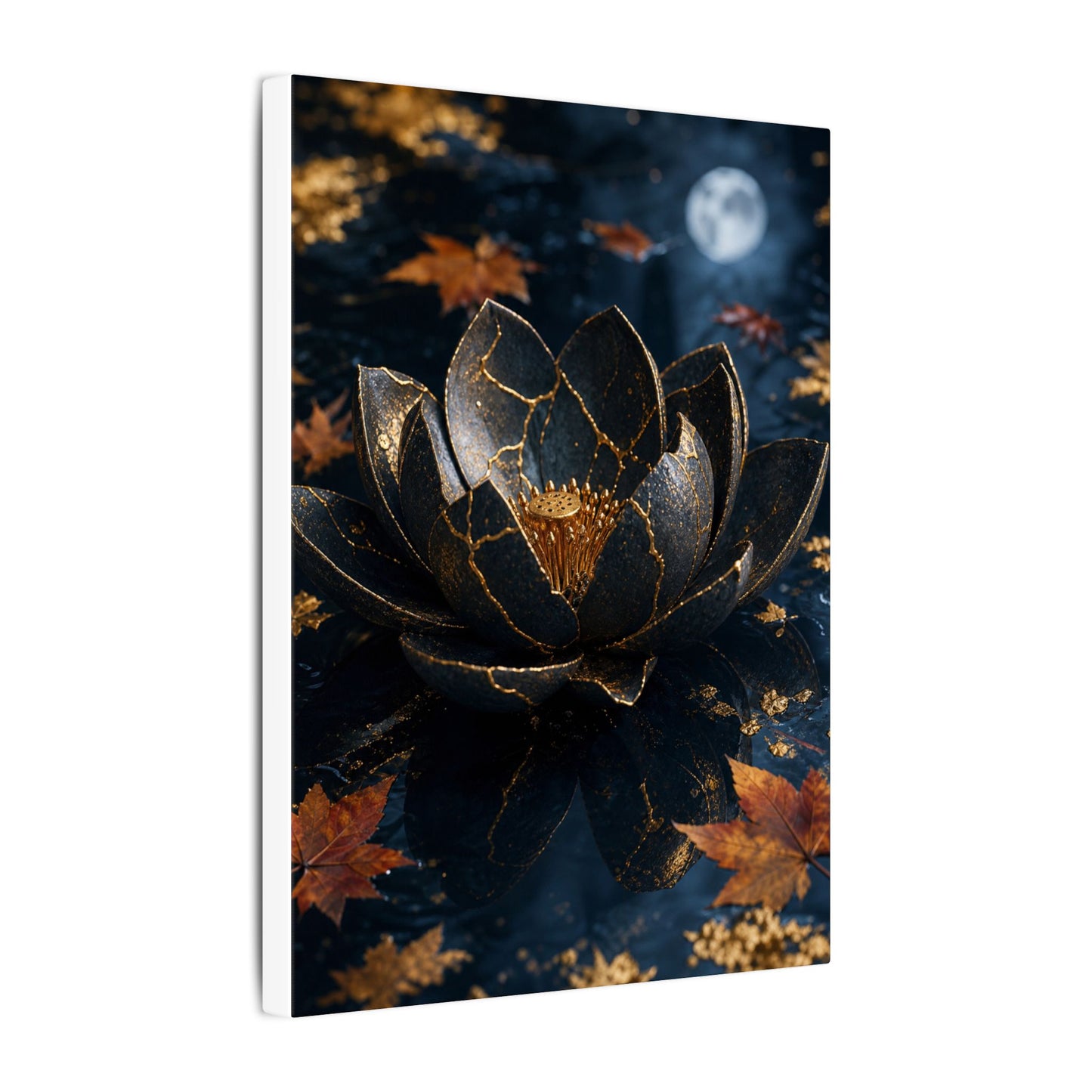 Moonlight Lotus Flower Canvas Art - Kintsugi Fukinsei