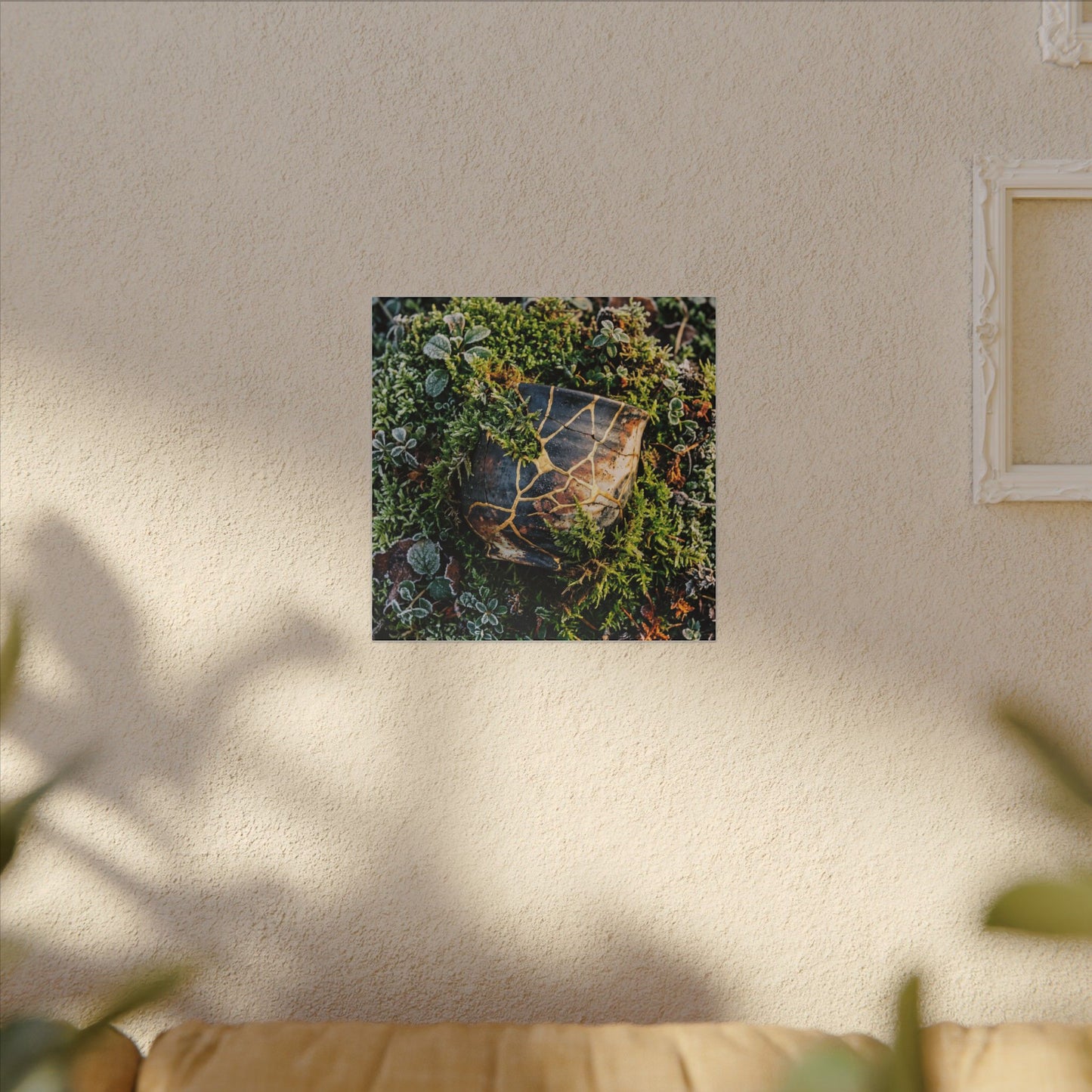 Artful Moss Close Up Canvas Art - Gold Repair Kintsugi