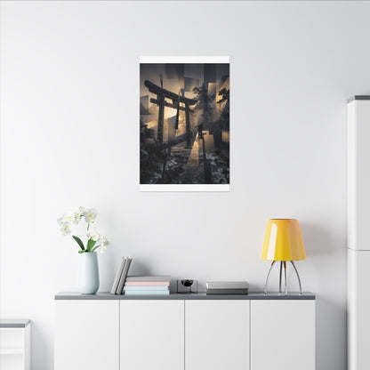 Winter Torii Gate Moody Minimal Canvas Art | Bold Decor