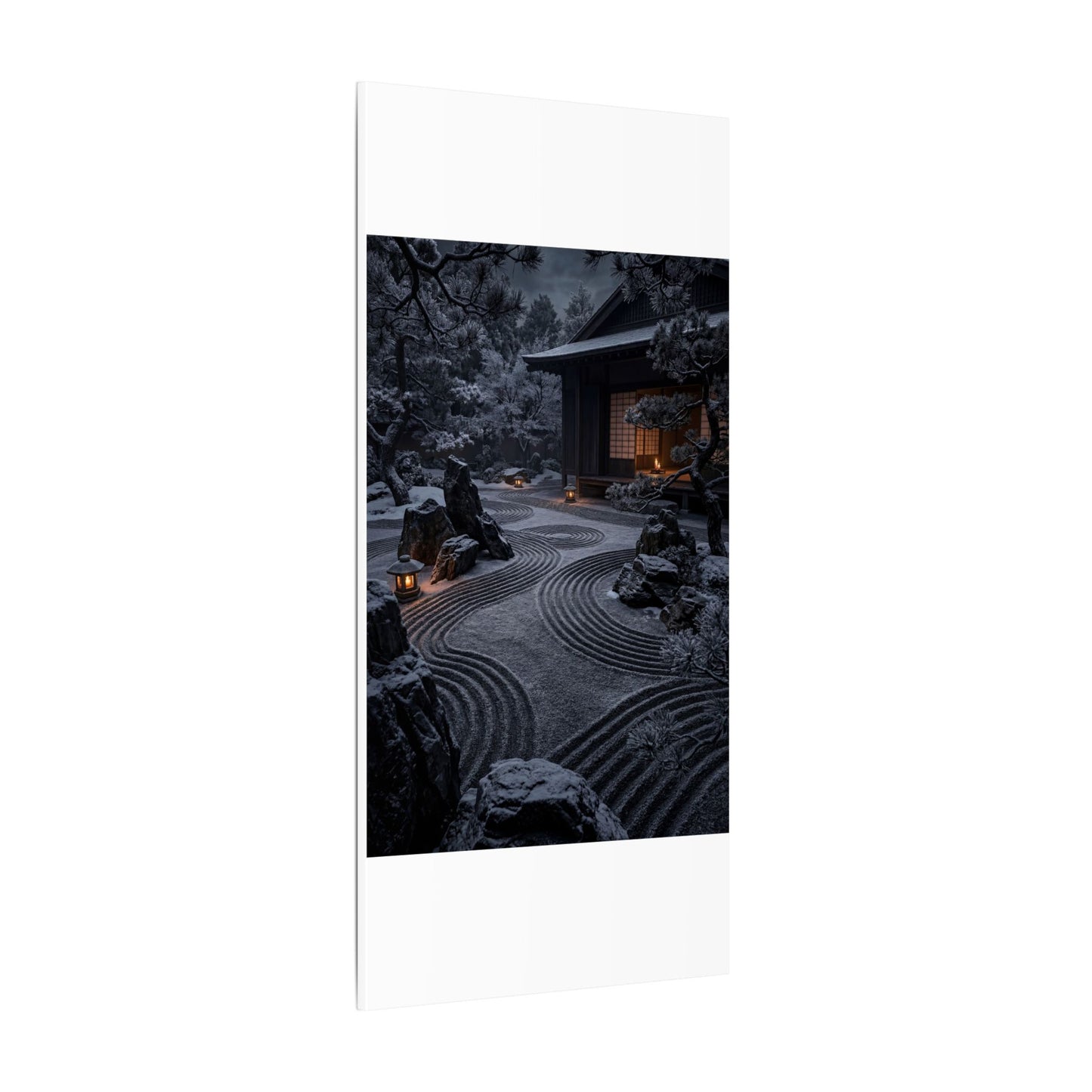 Candlelight Rock Garden Canvas Art - Dark Japandi Fukinsei