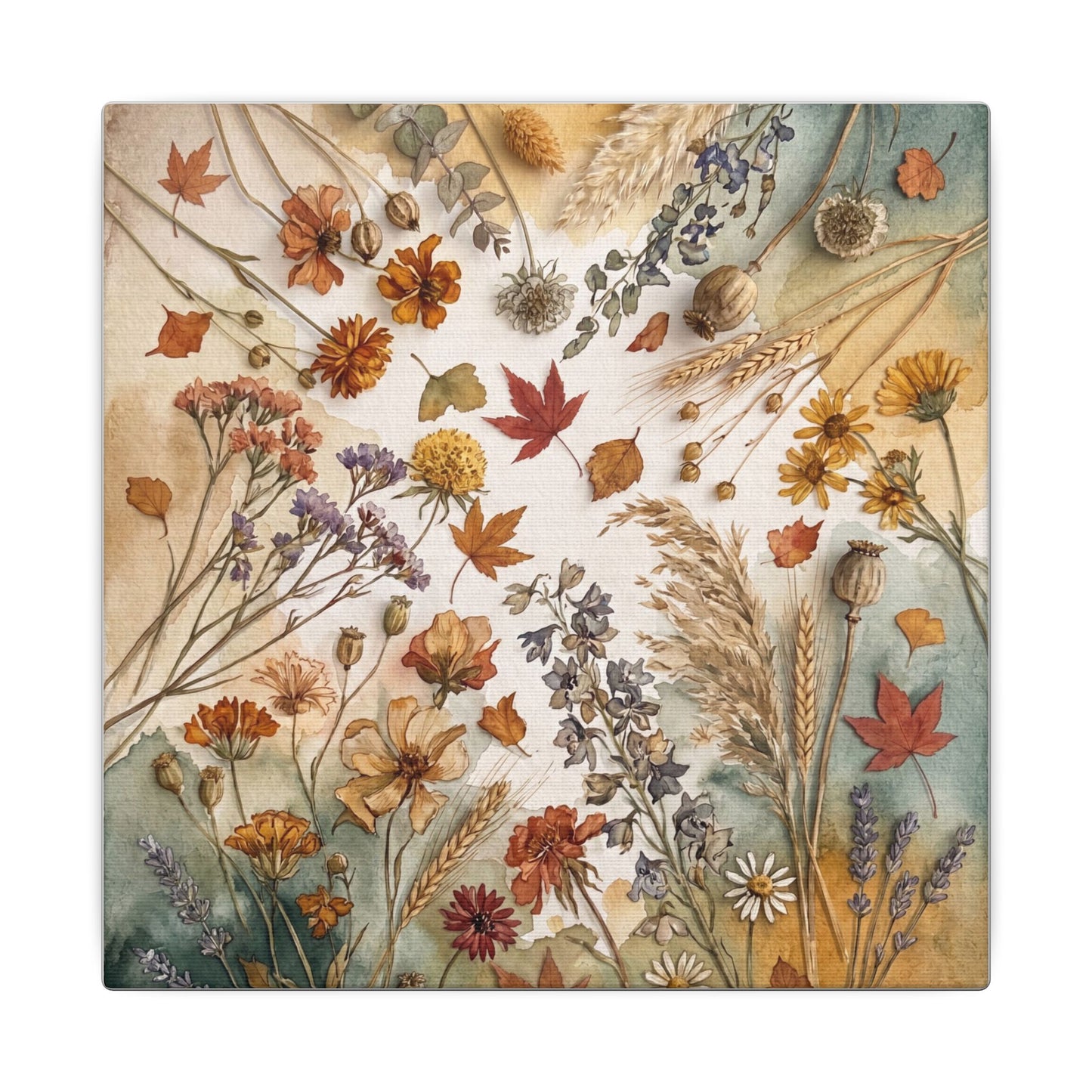Dried Flowers Canvas Art | Autumn Japandi Watercolor Art