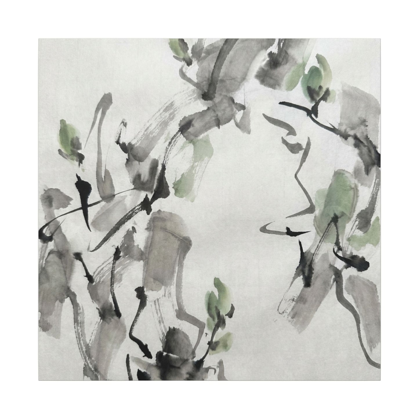 Zen Ink Brushstroke in Overcast | Sumi E Canvas Art
