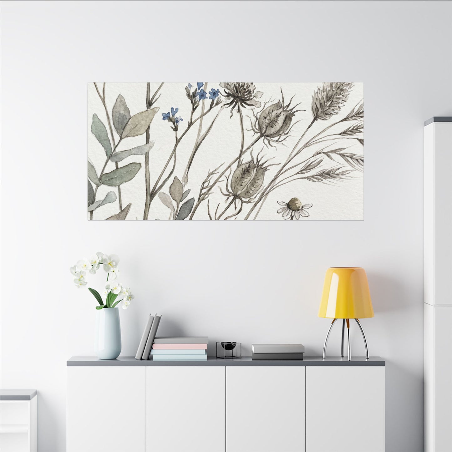 Dried Flowers Canvas Art | Summer Japandi Watercolor Art