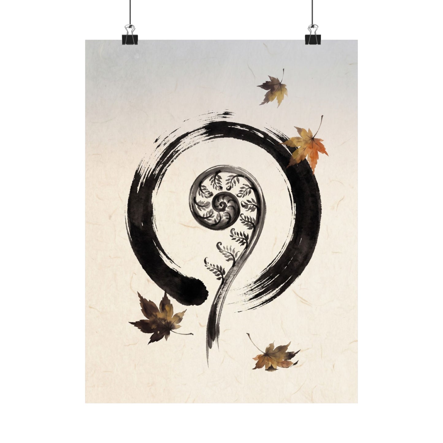 Autumn Fern Unfurling Enso Wall Art Print | Peaceful Decor