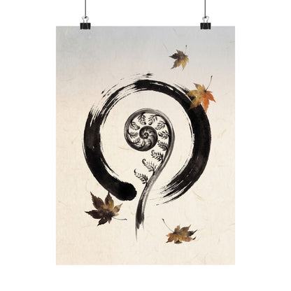 Autumn Fern Unfurling Enso Wall Art Print | Peaceful Decor
