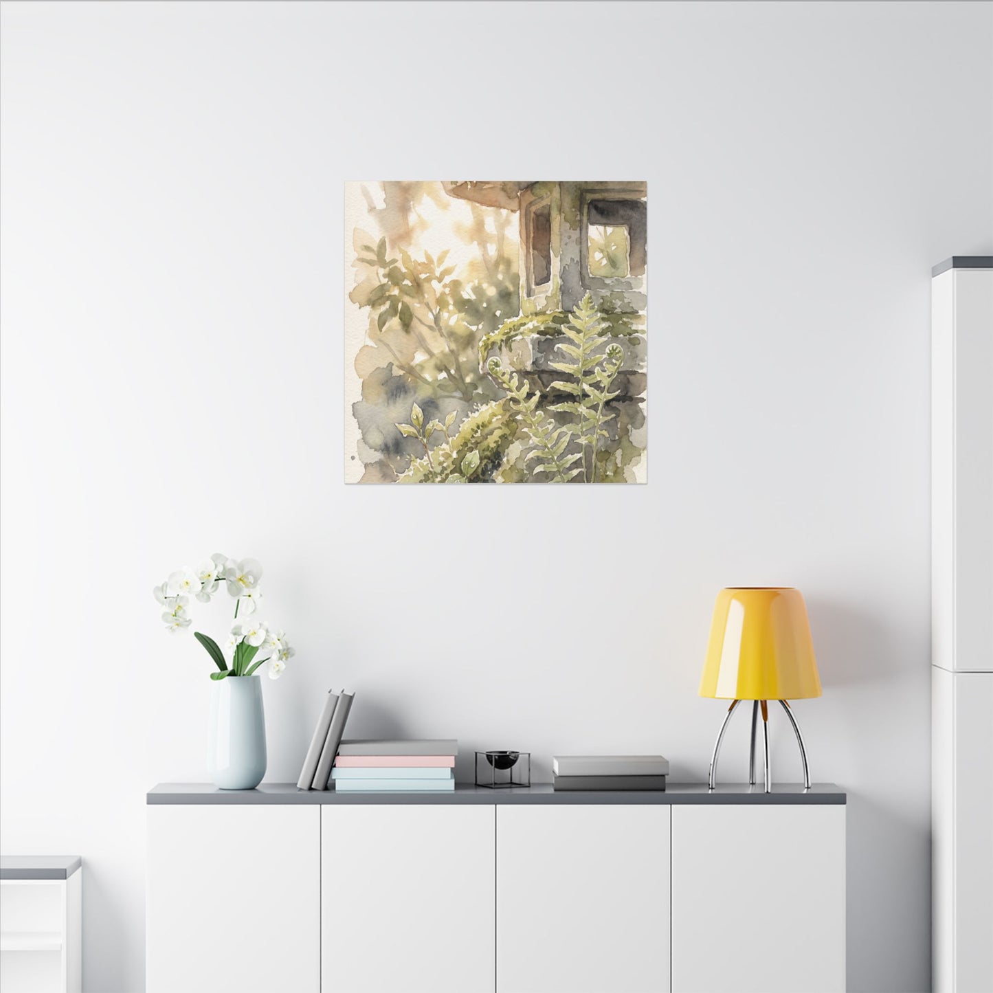 Earthy Stone Lantern Canvas Art - Watercolor Japandi