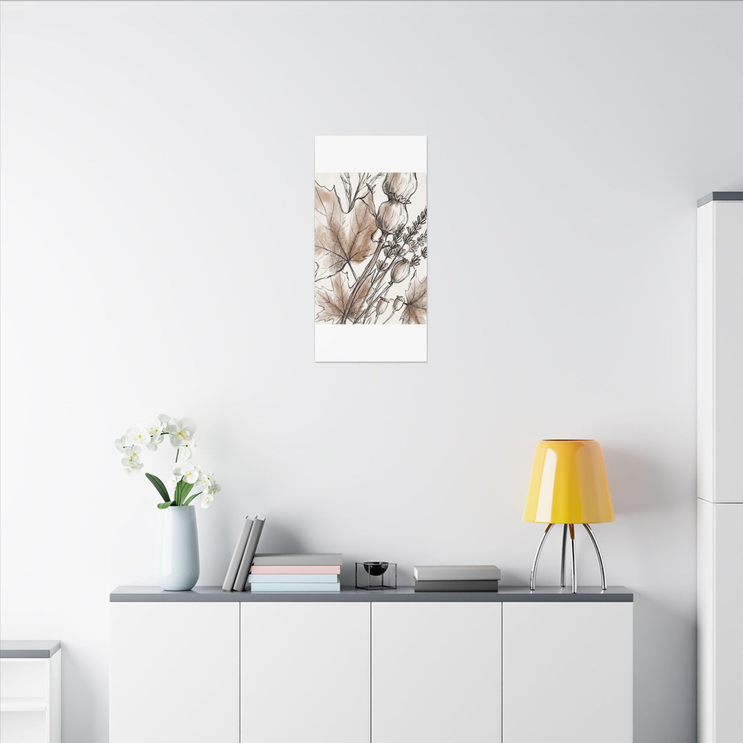 Neutral Dried Flowers Canvas Art - Minimal Line Japandi
