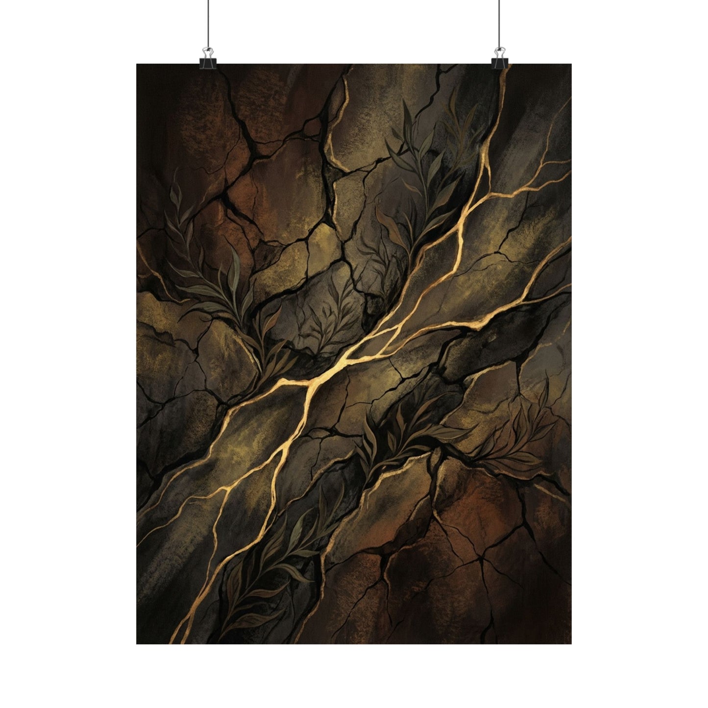 Bold Cracked Earth Wall Art Print - Charcoal Ink Dark Japandi