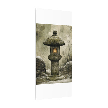 Stone Lantern Winter Canvas Art | Japandi Neutral Design