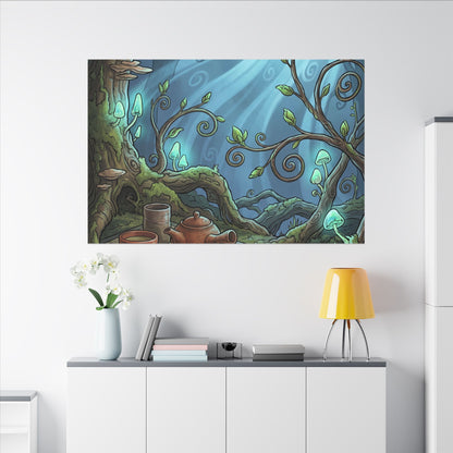 Spring Tea Ceremony Forest Whimsy Canvas Art | Cozy Decor