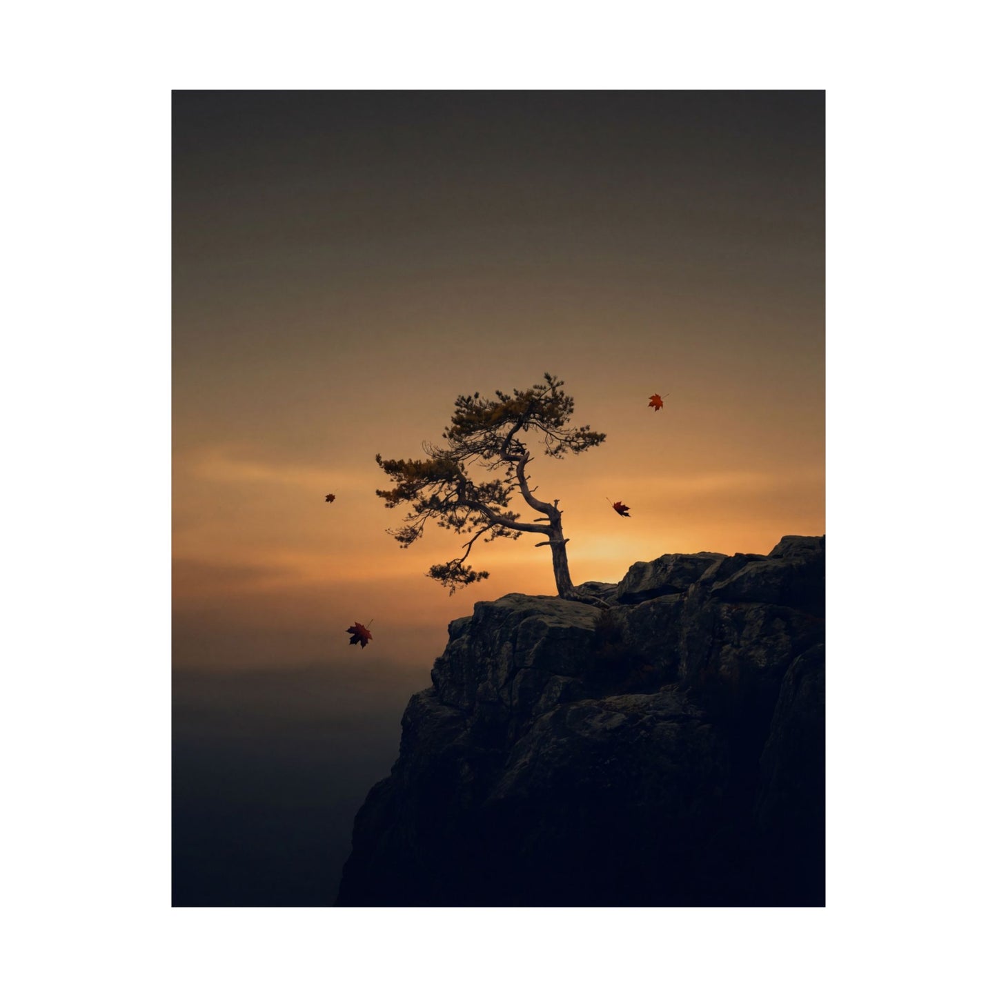 Pine Tree Wall Art Print | Autumn Dark Japandi Moody Minimal Art