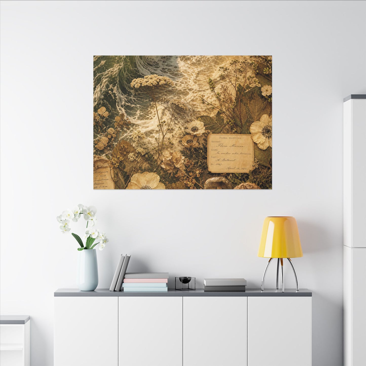 Spring Ocean Wave Herbarium Canvas Art | Nostalgic Decor