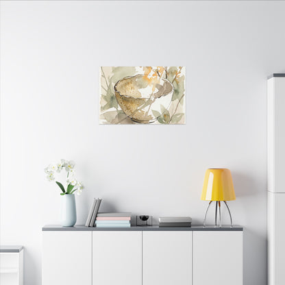 Spring Ceramic Bowl Watercolor Canvas Art | Neutral Decor