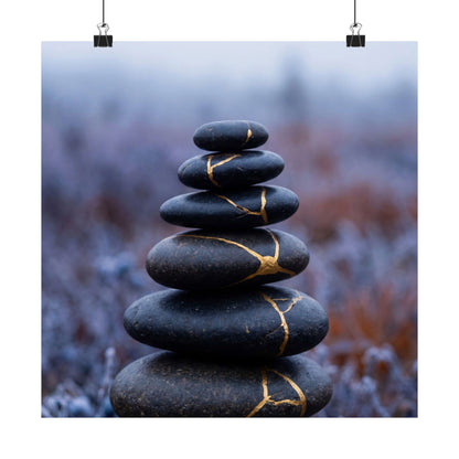 Kintsugi River Stones in Overcast | Broken Beauty Wall Art Print