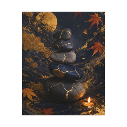 River Stones Autumn Canvas Art | Kintsugi Artful Design