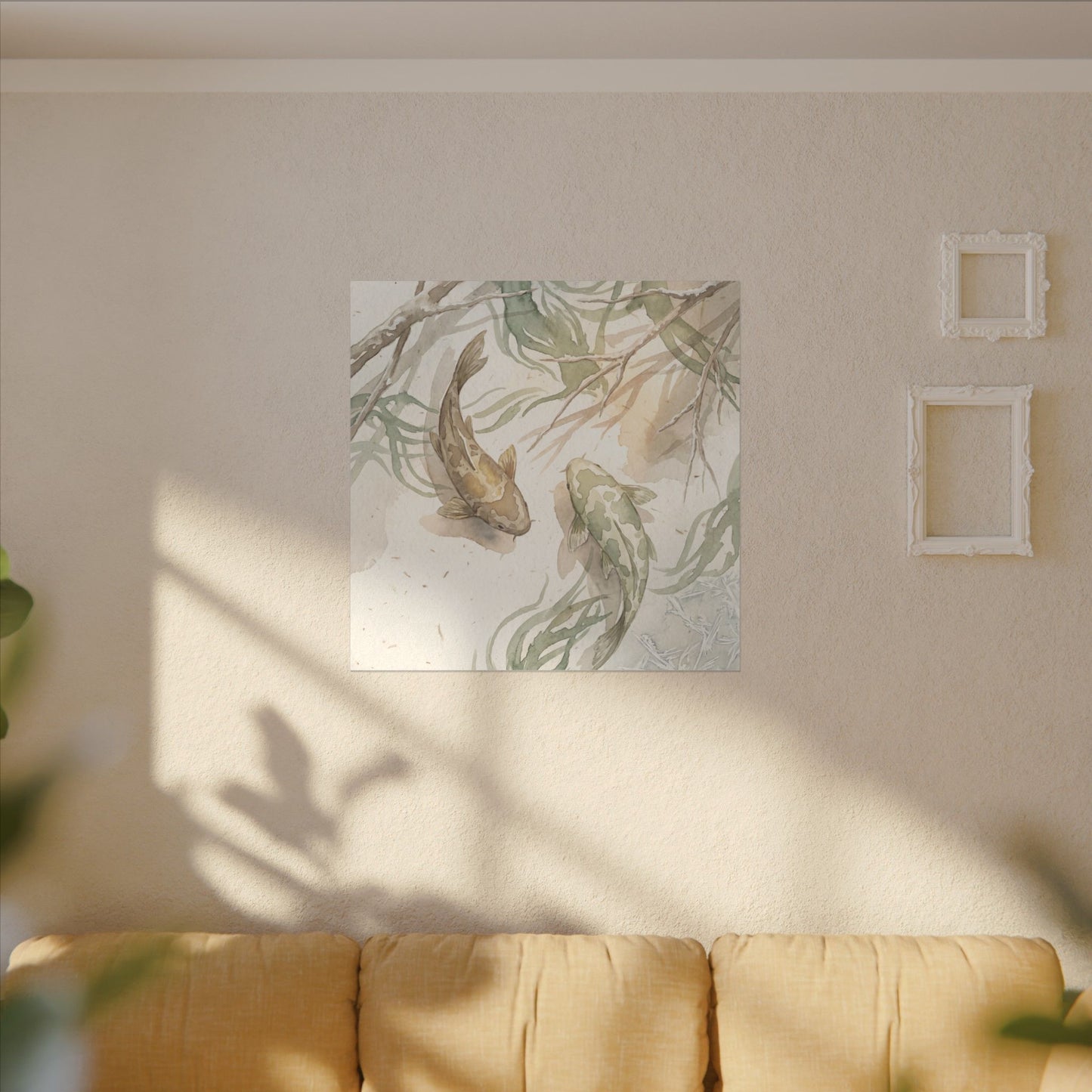 Koi Pond Canvas Art | Winter Japandi Watercolor Art