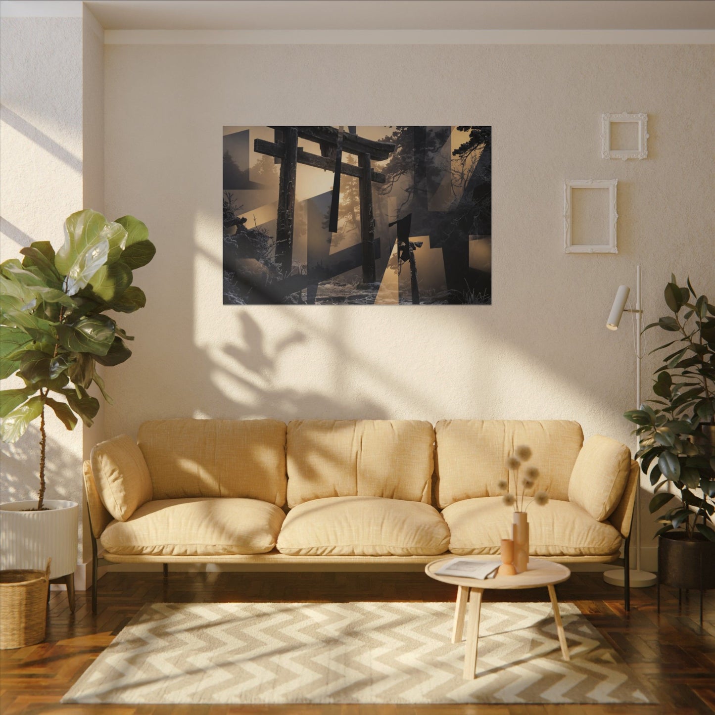 Winter Torii Gate Moody Minimal Canvas Art | Bold Decor