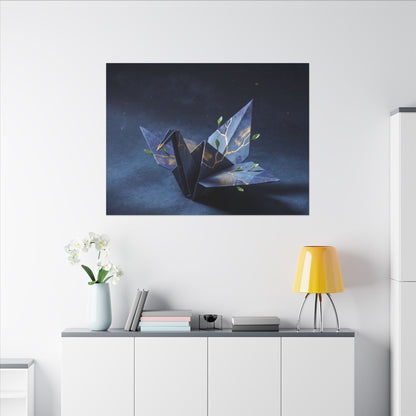 Kintsugi Paper Fold in Moonlight | Crackle Gold Canvas Art