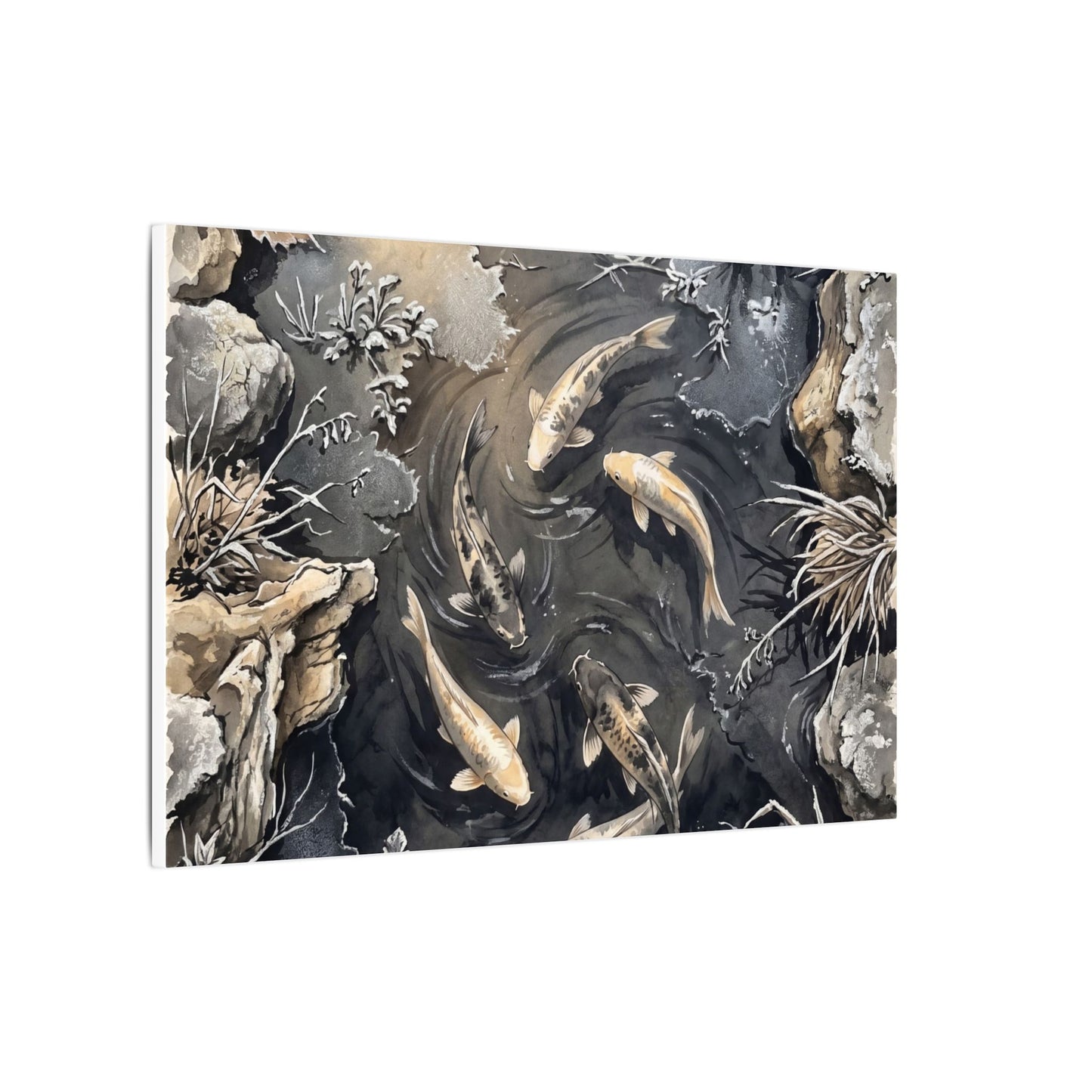 Koi Pond Canvas Art | Winter Japandi Japanese Pattern Art