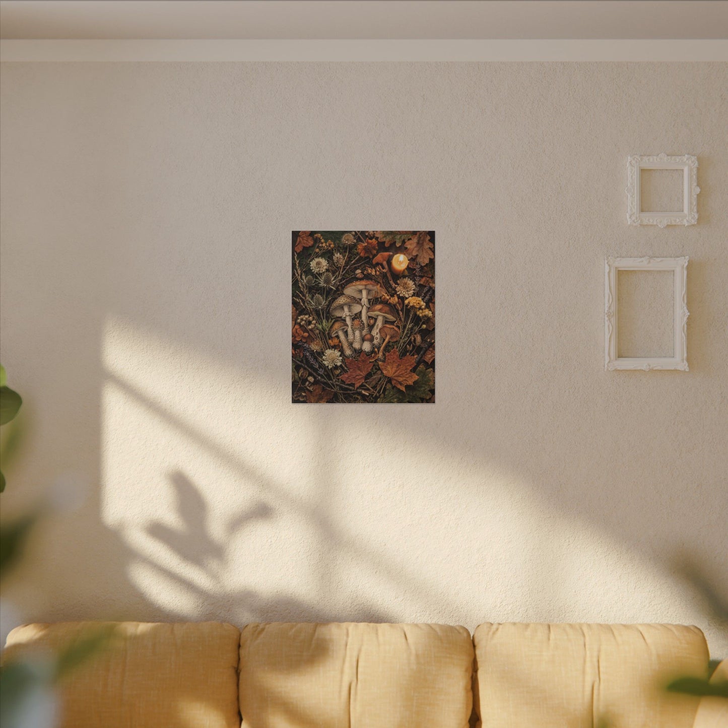 Autumn Dried Flowers Mushroom Illustration Canvas Art | Earthy Decor