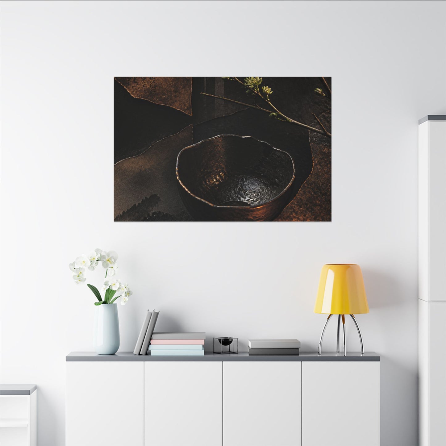 Atmospheric Ceramic Bowl Canvas Art - Shadow Zen Dark Japandi