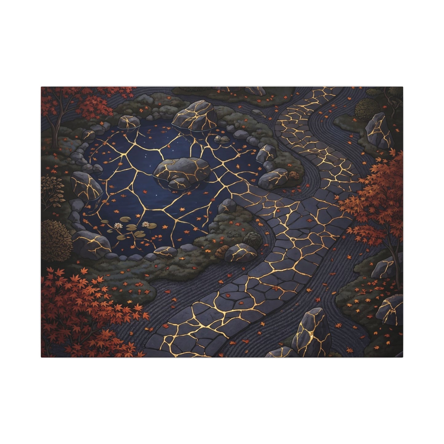 Moonlit Garden Gold Vein Canvas Art | Resilient Kintsugi Art