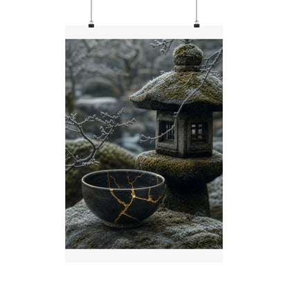 Stone Lantern Winter Wall Art Print | Kintsugi Beautiful Design