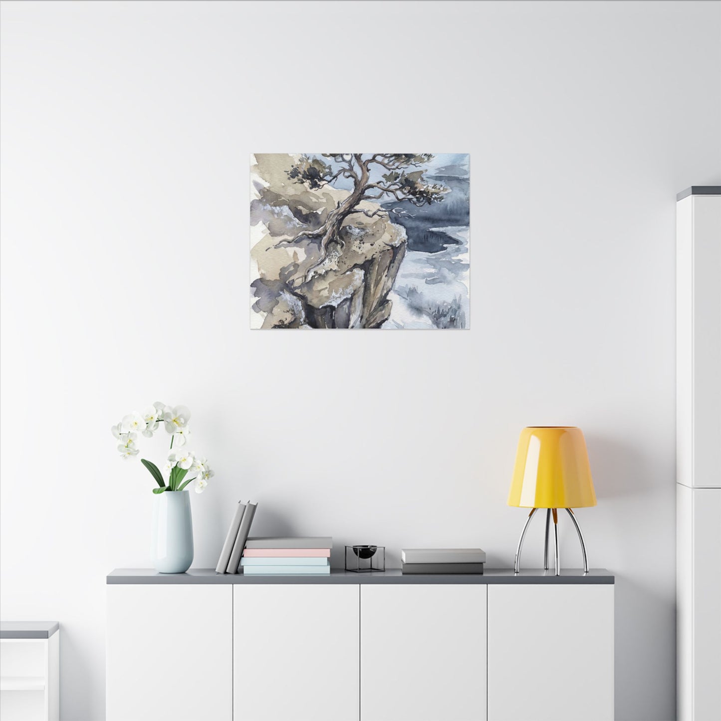 Pine Tree Canvas Art | Winter Japandi Watercolor Art