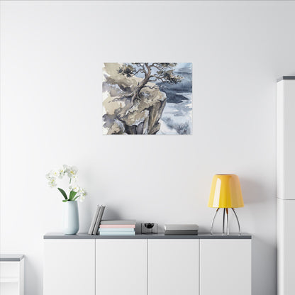 Pine Tree Canvas Art | Winter Japandi Watercolor Art