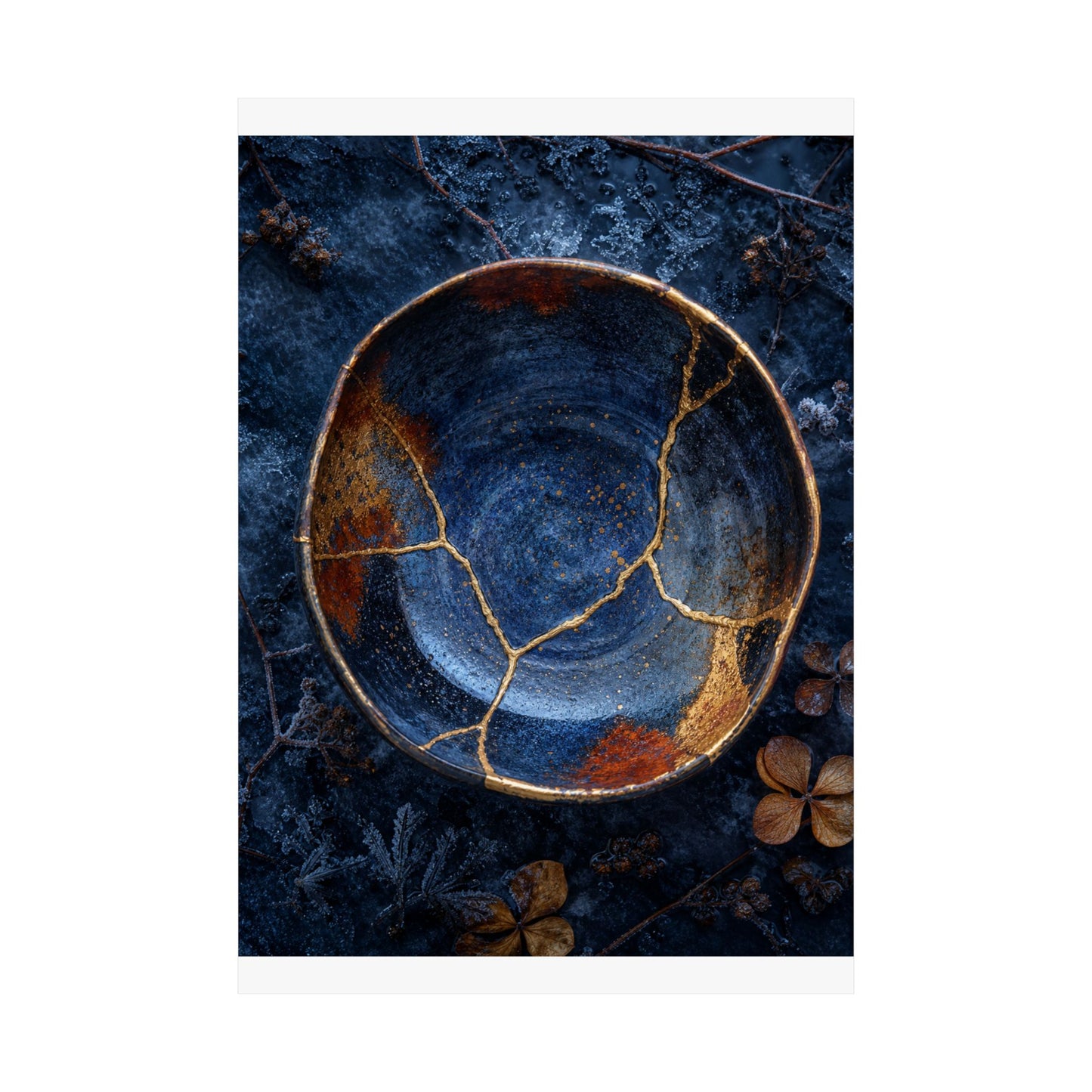 Fukinsei Ceramic Bowl Wall Art Print - Kintsugi Crackle Gold