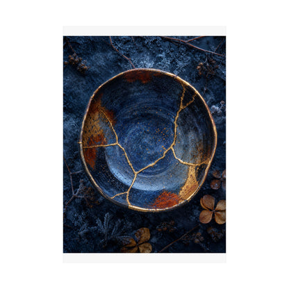 Fukinsei Ceramic Bowl Wall Art Print - Kintsugi Crackle Gold