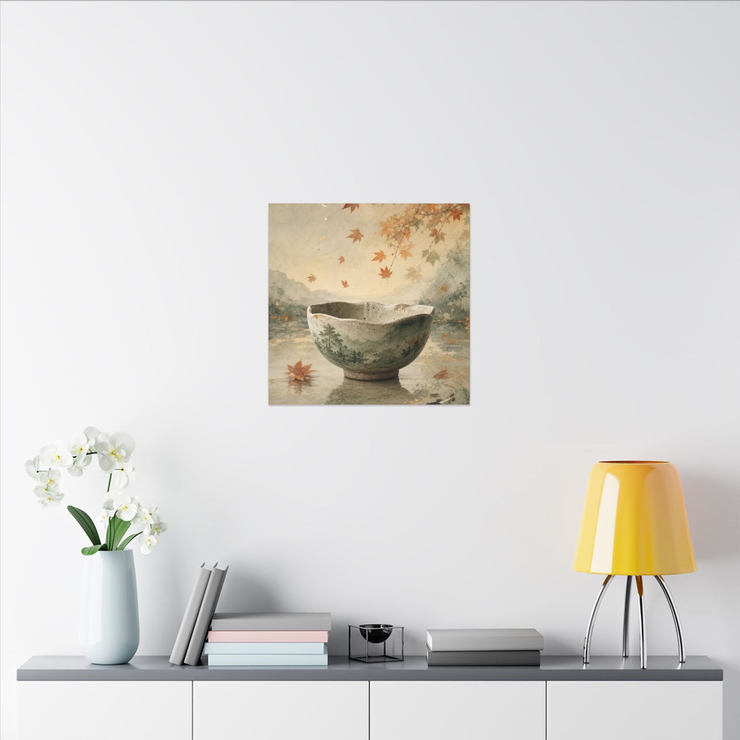 Autumn Ceramic Bowl Watercolor Canvas Art | Cozy Decor