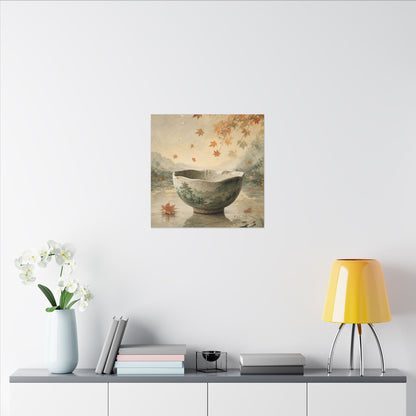 Autumn Ceramic Bowl Watercolor Canvas Art | Cozy Decor