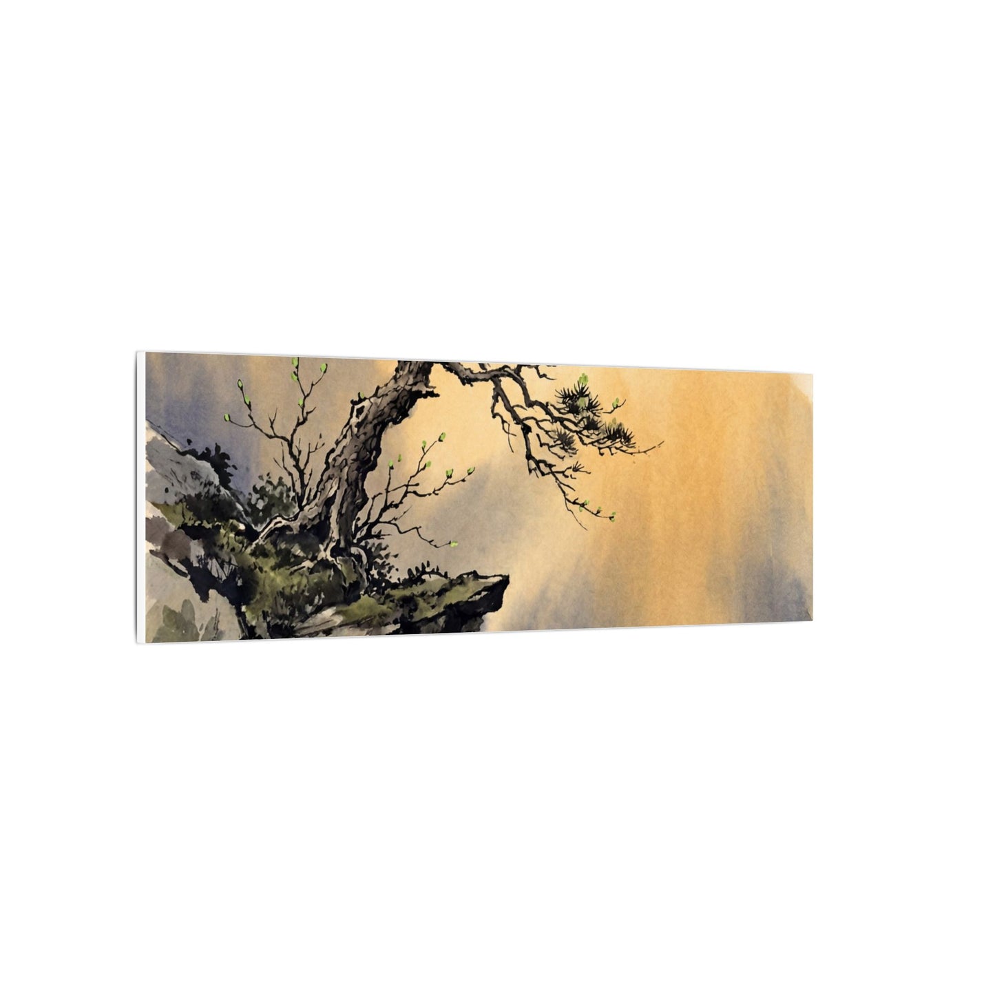 Zen Pine Tree in Golden Hour | Sumi E Canvas Art